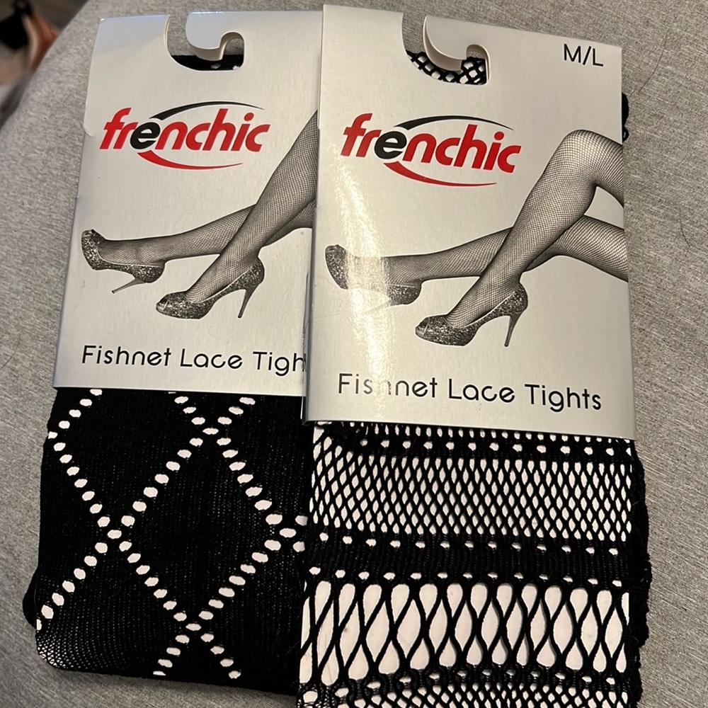 (2)Frenchic Fishnet Lace Tights (Black) (Size M/L)